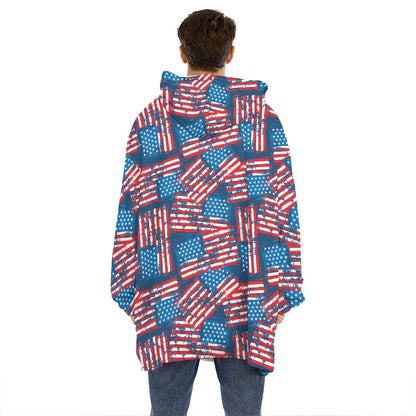 Grunge American Flag Pattern Print Hoodie Blanket