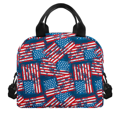Grunge American Flag Pattern Print Insulated Lunch Bag