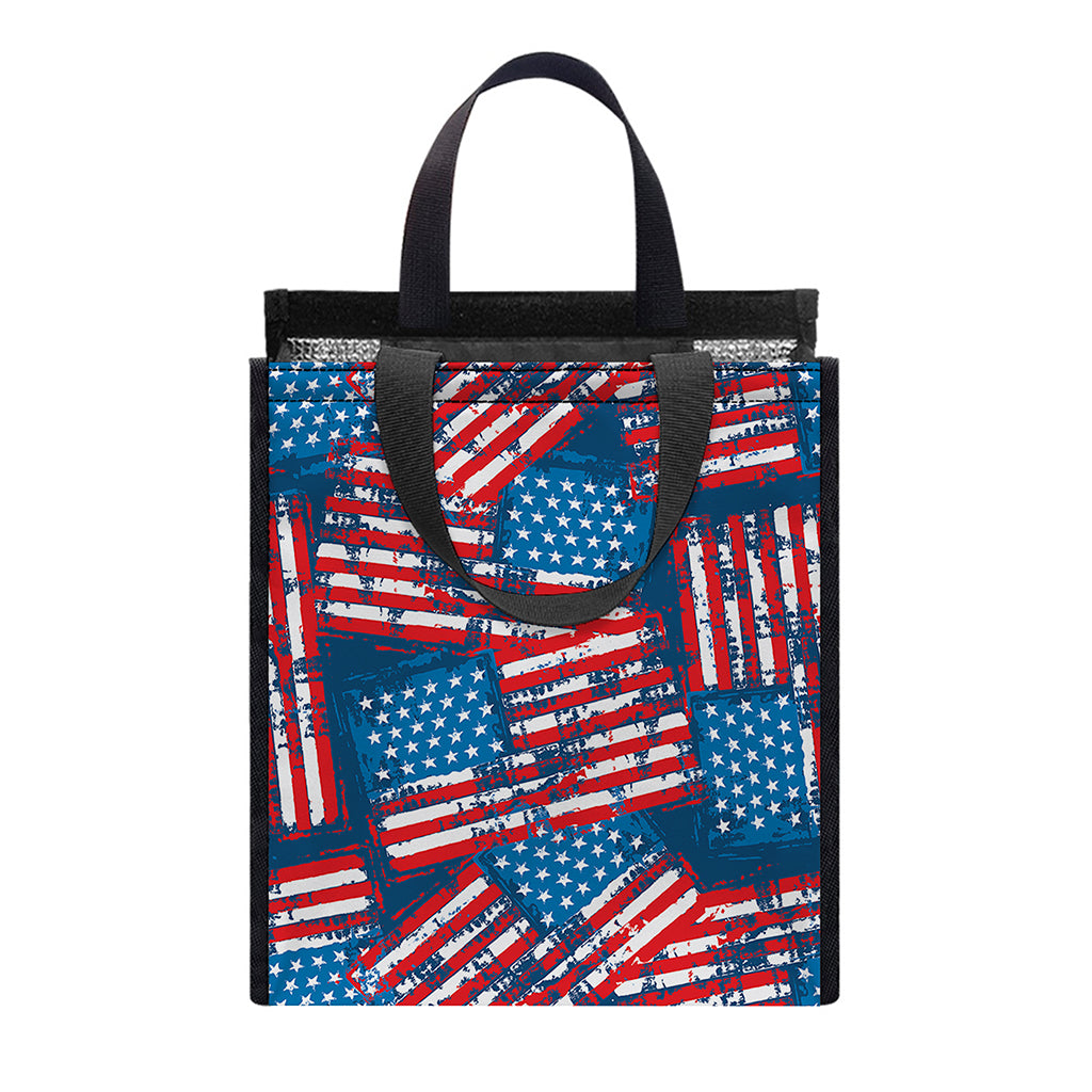 Grunge American Flag Pattern Print Insulated Lunch Tote
