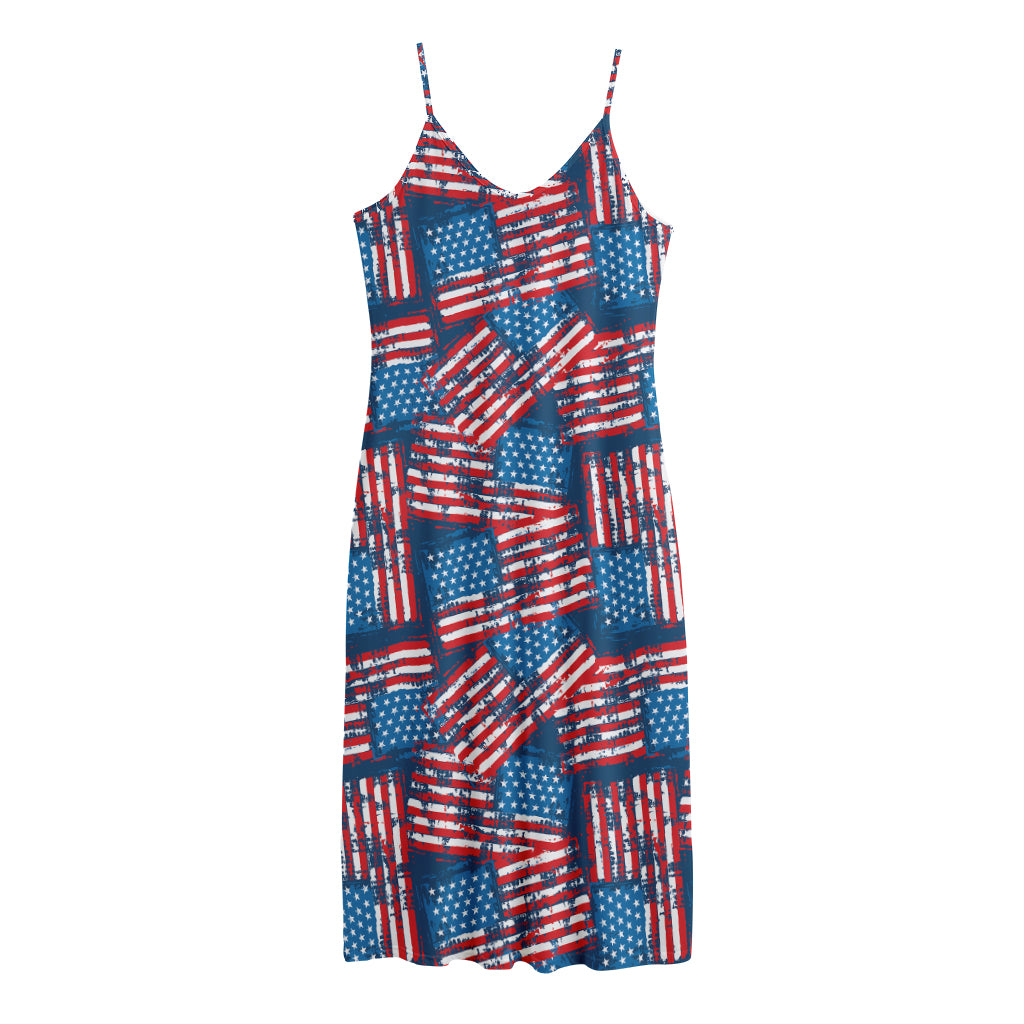 Grunge American Flag Pattern Print Jersey Midi Cami Dress