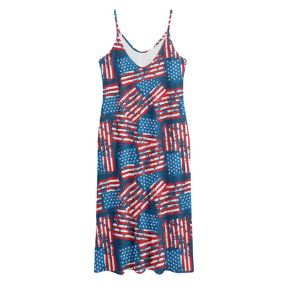 Grunge American Flag Pattern Print Jersey Midi Cami Dress