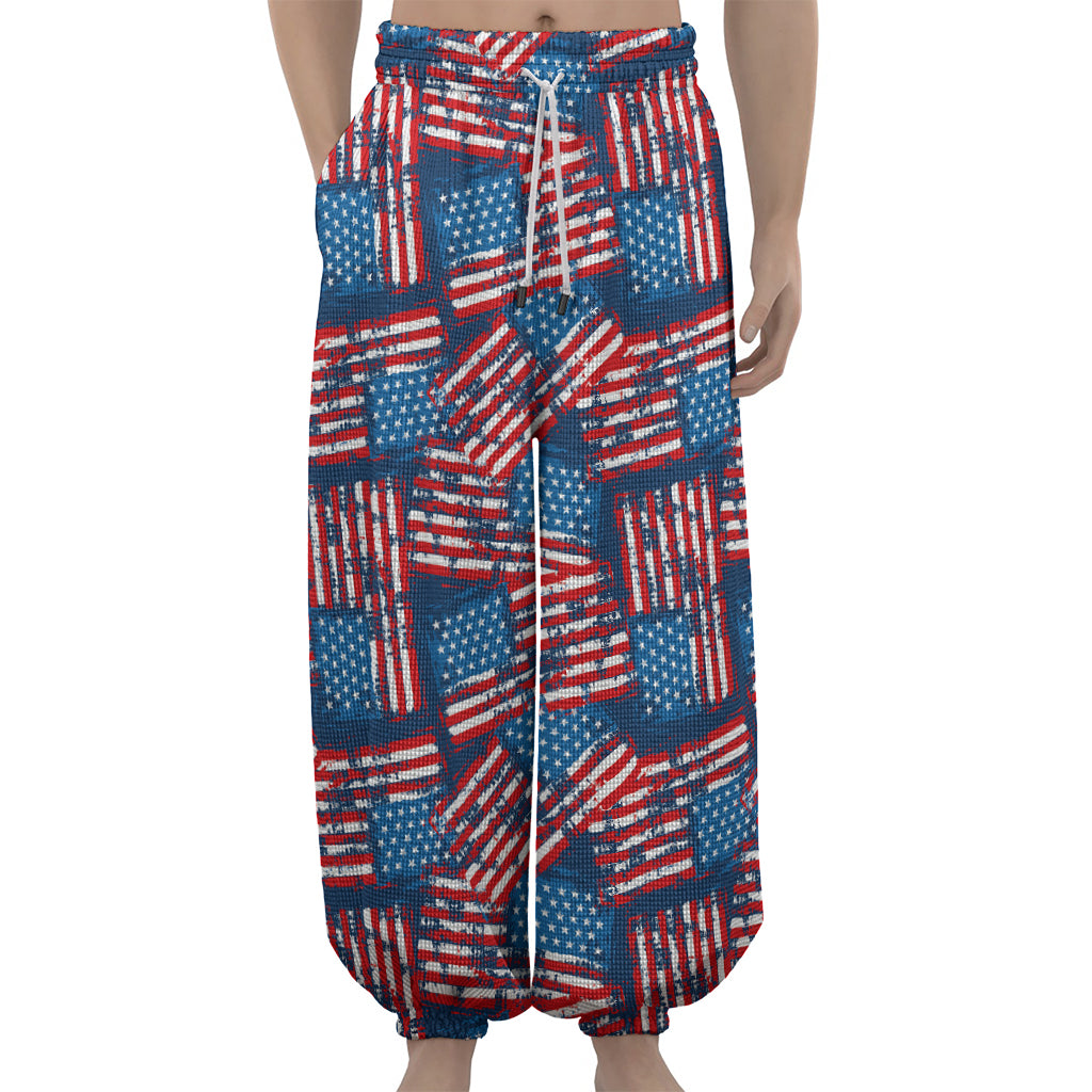 Grunge American Flag Pattern Print Lantern Pants