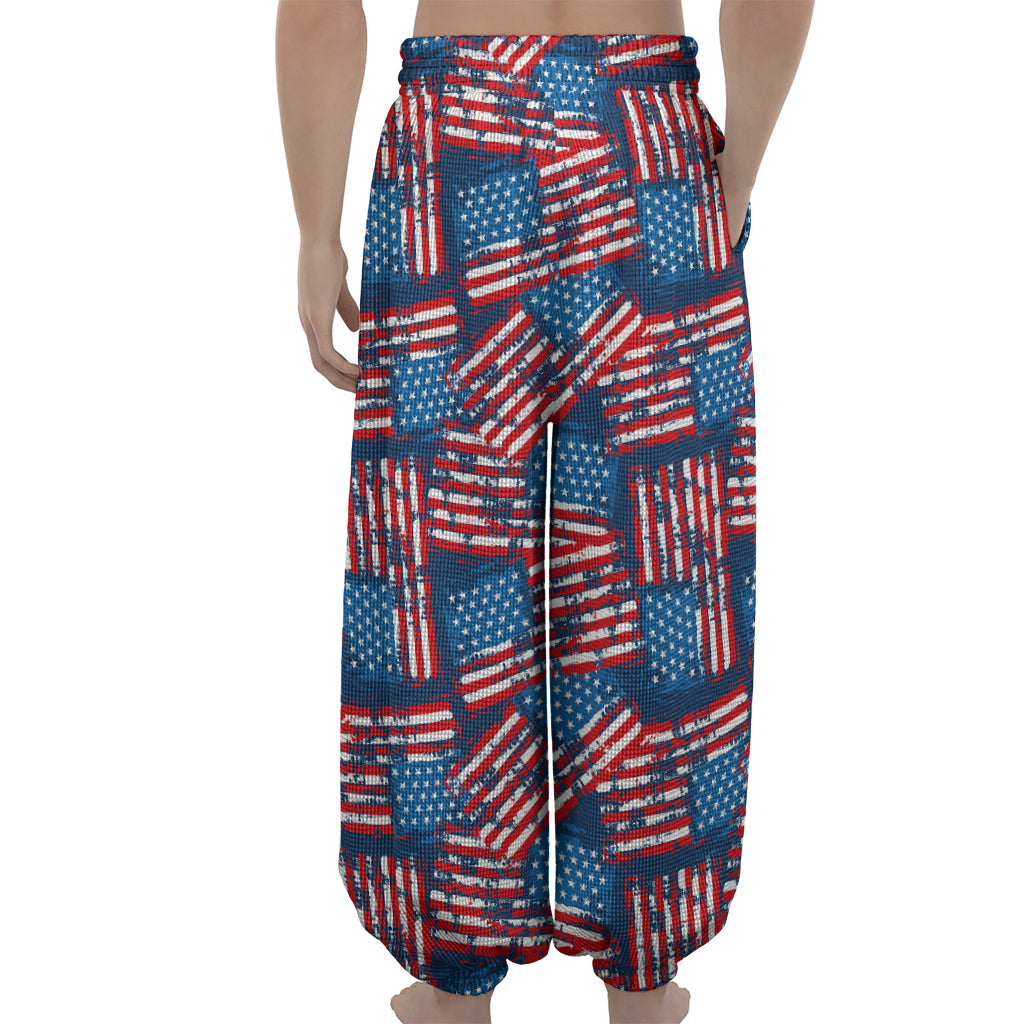 Grunge American Flag Pattern Print Lantern Pants