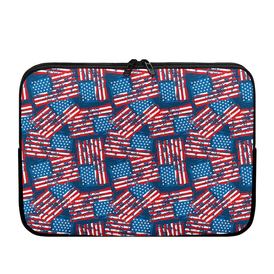 Grunge American Flag Pattern Print Laptop Sleeve