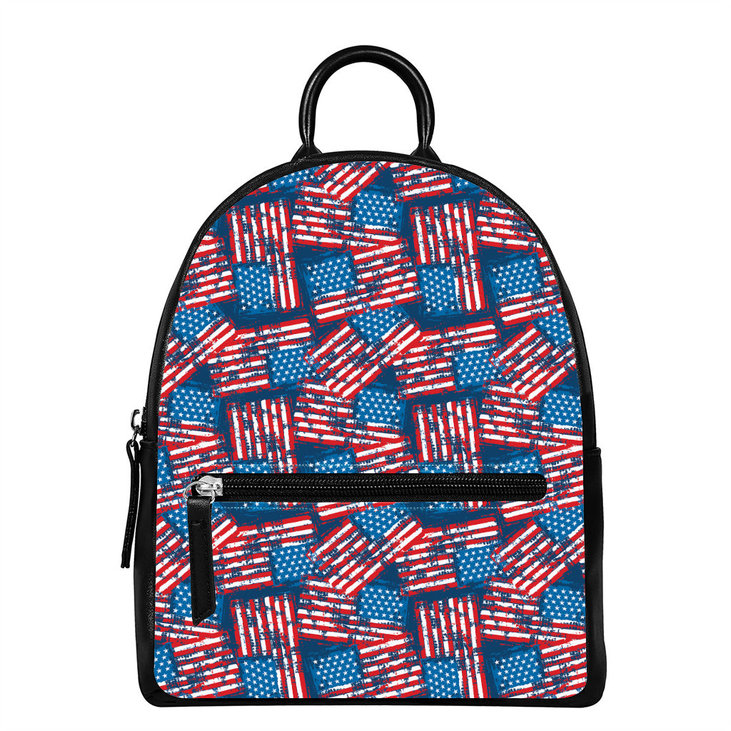 Grunge American Flag Pattern Print Leather Backpack