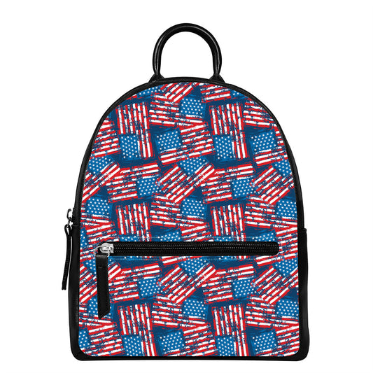 Grunge American Flag Pattern Print Leather Backpack
