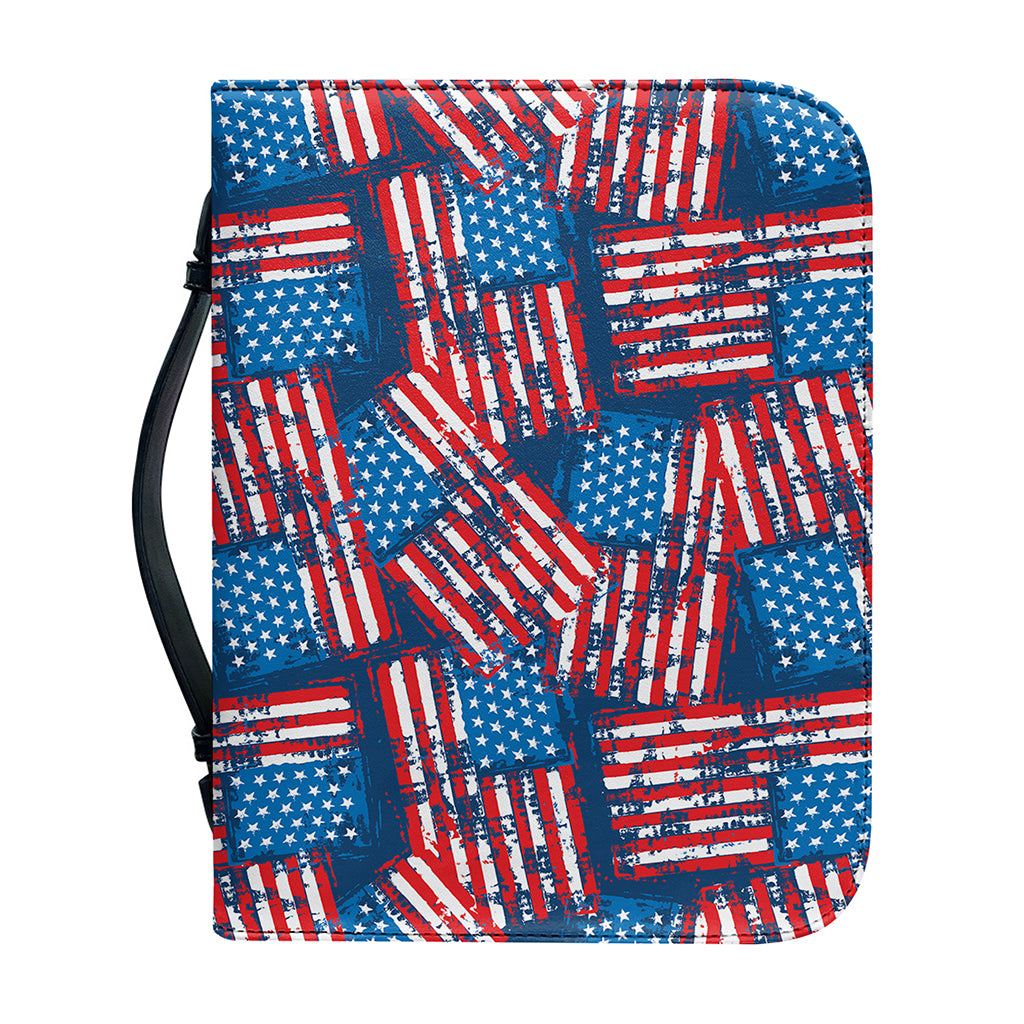 Grunge American Flag Pattern Print Leather Bible Cover