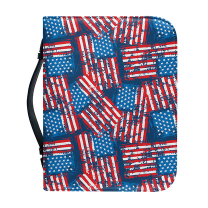 Grunge American Flag Pattern Print Leather Bible Cover