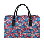 Grunge American Flag Pattern Print Leather Duffle Bag