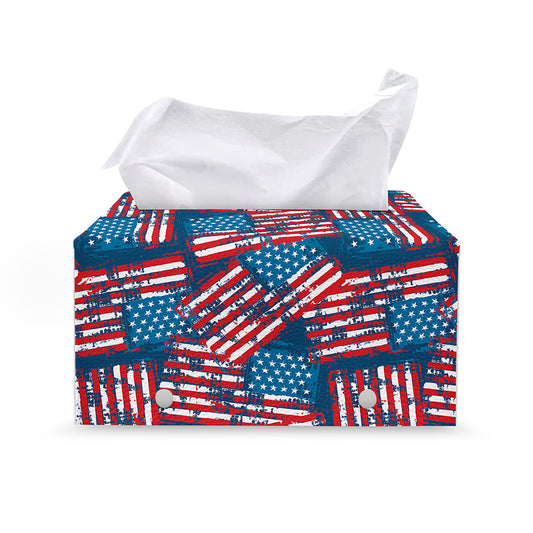 Grunge American Flag Pattern Print Leather Tissue Box Cover