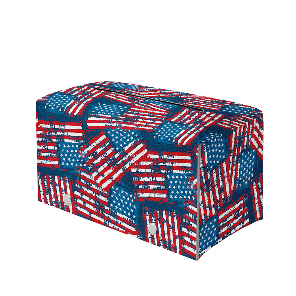 Grunge American Flag Pattern Print Leather Tissue Box Cover