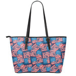 Grunge American Flag Pattern Print Leather Tote Bag