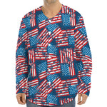 Grunge American Flag Pattern Print Long Sleeve Baseball Jersey