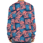 Grunge American Flag Pattern Print Long Sleeve Baseball Jersey