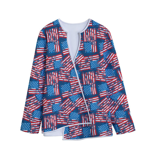 Grunge American Flag Pattern Print Long Sleeve Short Coat