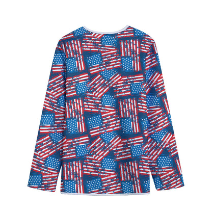 Grunge American Flag Pattern Print Long Sleeve Short Coat