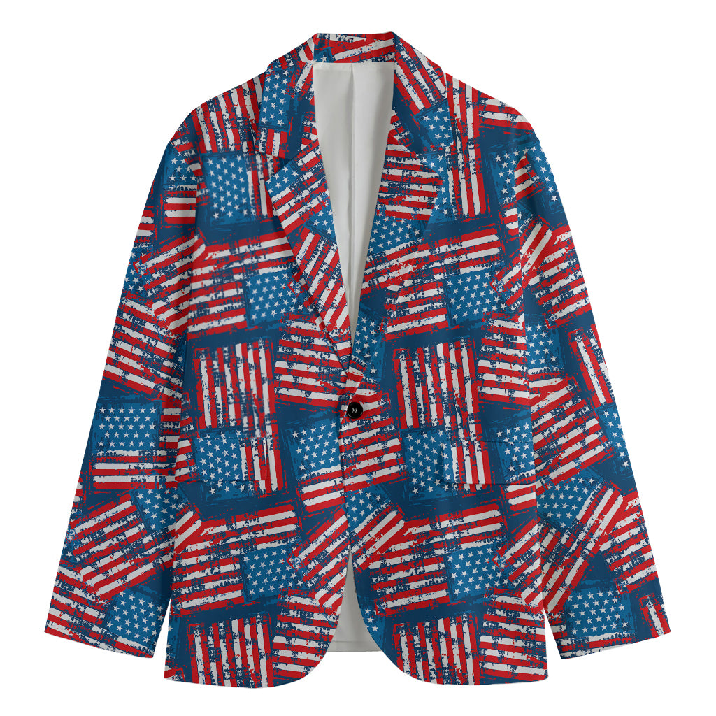 Grunge American Flag Pattern Print Men's Blazer