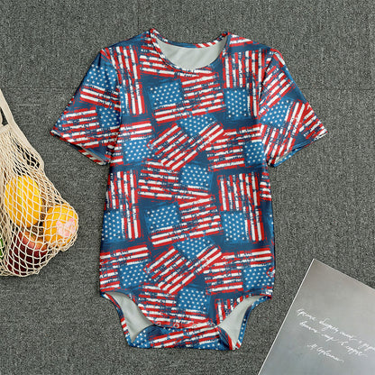 Grunge American Flag Pattern Print Men's Bodysuit