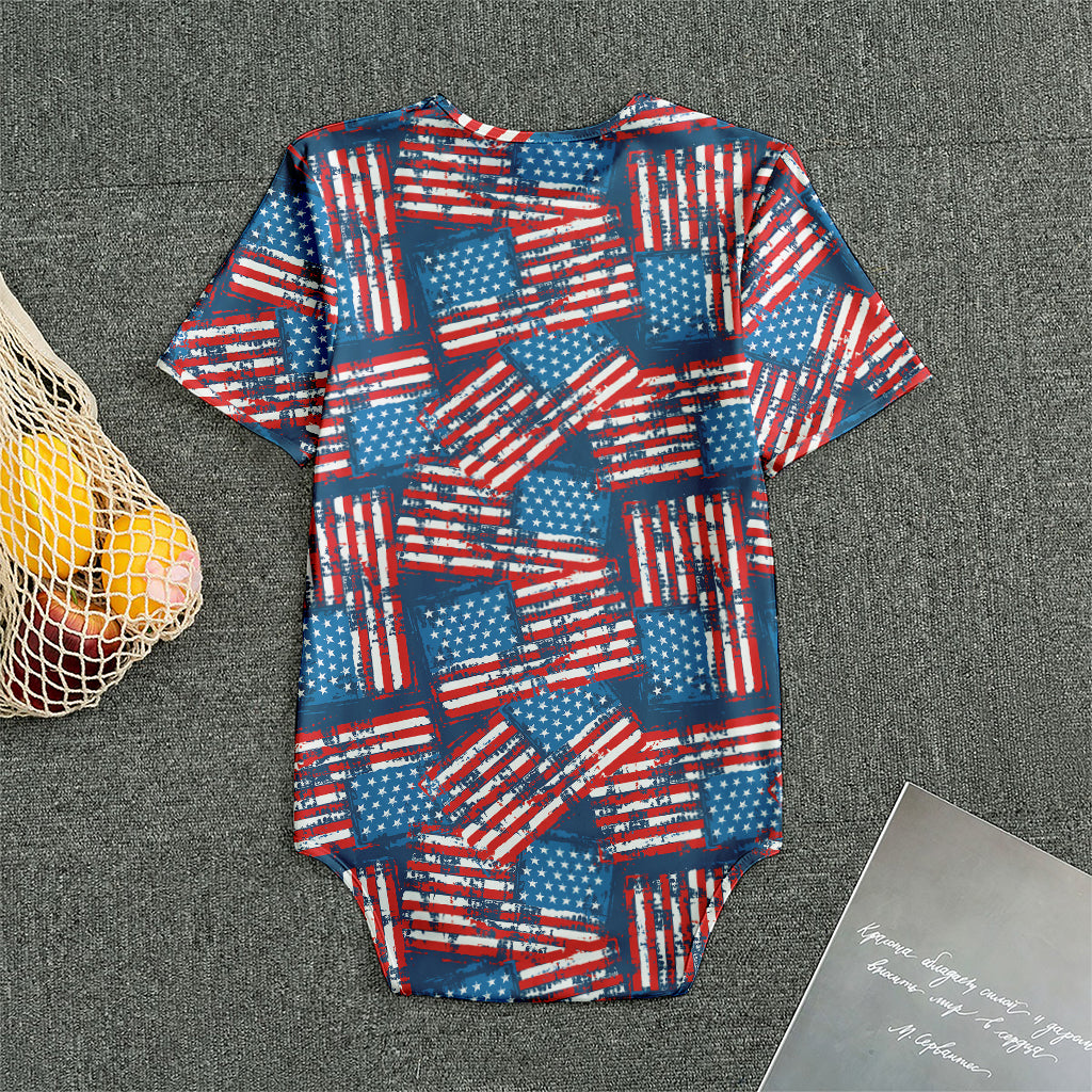 Grunge American Flag Pattern Print Men's Bodysuit