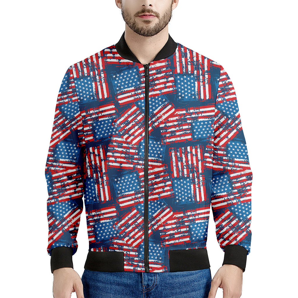 Grunge American Flag Pattern Print Men's Bomber Jacket