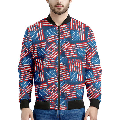 Grunge American Flag Pattern Print Men's Bomber Jacket