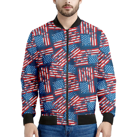 Grunge American Flag Pattern Print Men's Bomber Jacket