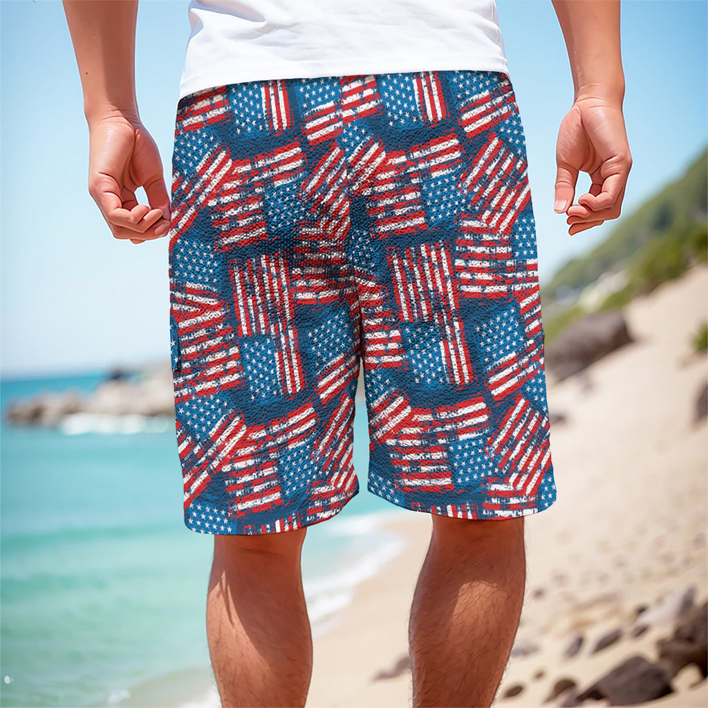 Grunge American Flag Pattern Print Men's Cargo Shorts