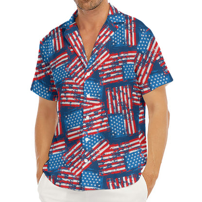 Grunge American Flag Pattern Print Men's Deep V-Neck Shirt