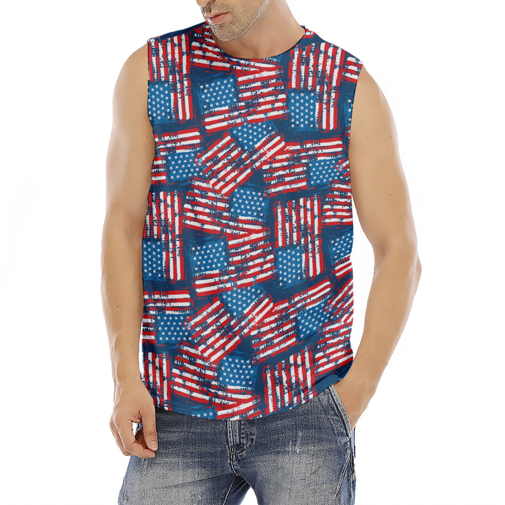Grunge American Flag Pattern Print Men's Fitness Tank Top