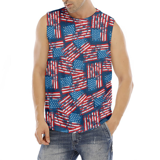 Grunge American Flag Pattern Print Men's Fitness Tank Top