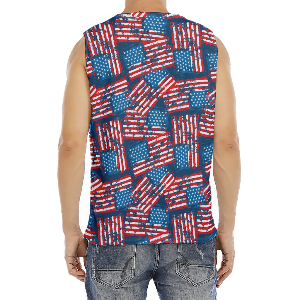 Grunge American Flag Pattern Print Men's Fitness Tank Top