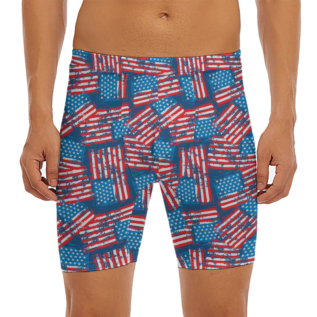 Grunge American Flag Pattern Print Men's Long Boxer Briefs