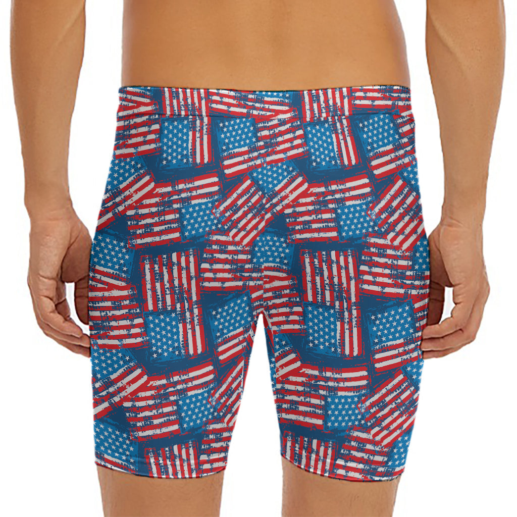 Grunge American Flag Pattern Print Men's Long Boxer Briefs