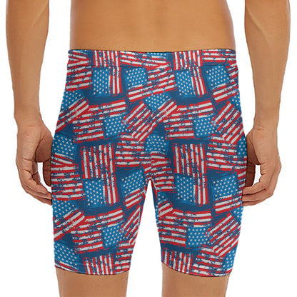 Grunge American Flag Pattern Print Men's Long Boxer Briefs