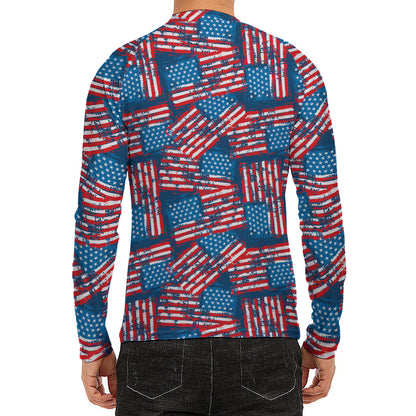 Grunge American Flag Pattern Print Men's Long Sleeve Rash Guard
