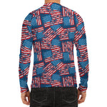 Grunge American Flag Pattern Print Men's Long Sleeve Rash Guard