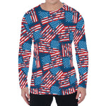 Grunge American Flag Pattern Print Men's Long Sleeve T-Shirt