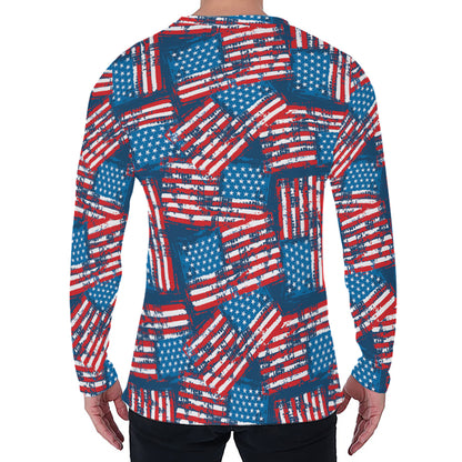Grunge American Flag Pattern Print Men's Long Sleeve T-Shirt