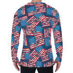 Grunge American Flag Pattern Print Men's Long Sleeve T-Shirt