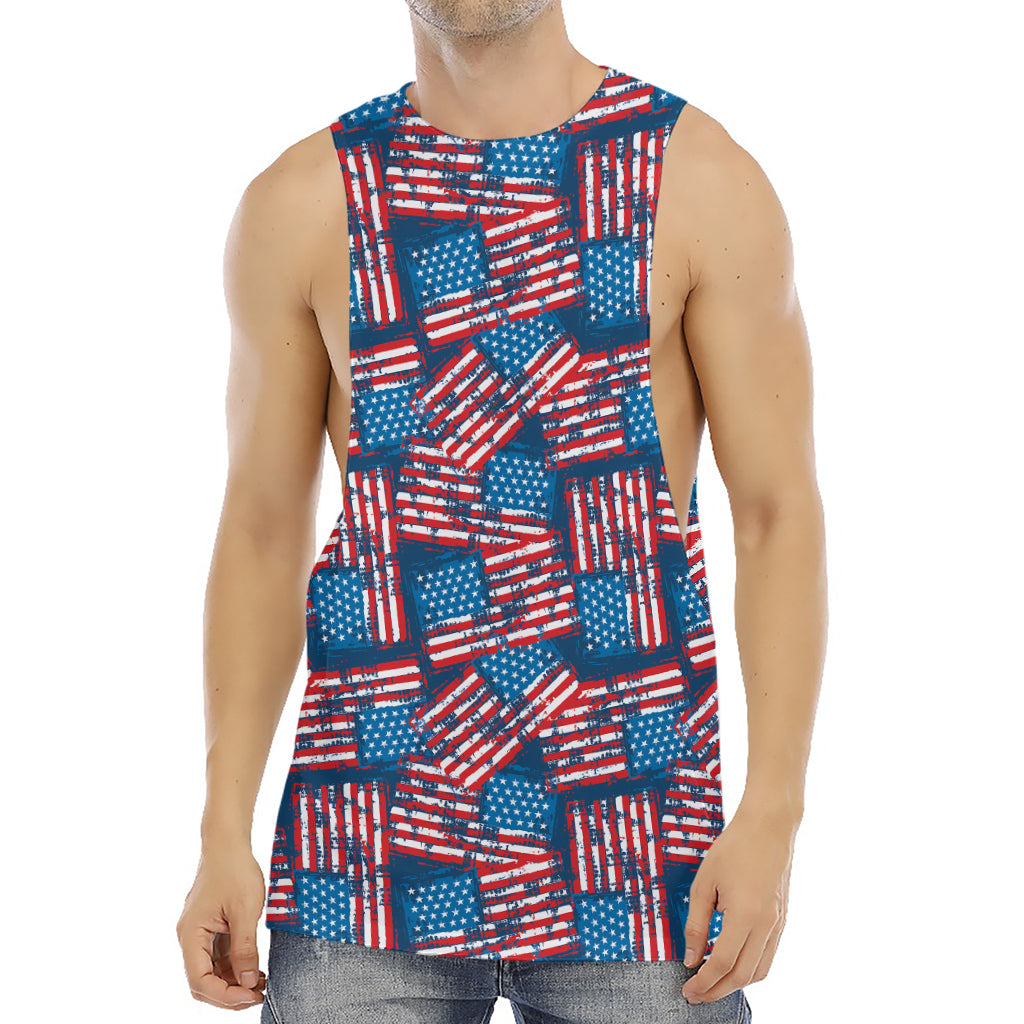Grunge American Flag Pattern Print Men's Muscle Tank Top