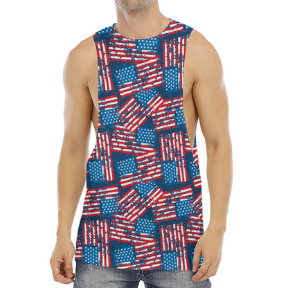 Grunge American Flag Pattern Print Men's Muscle Tank Top