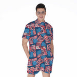Grunge American Flag Pattern Print Men's Rompers