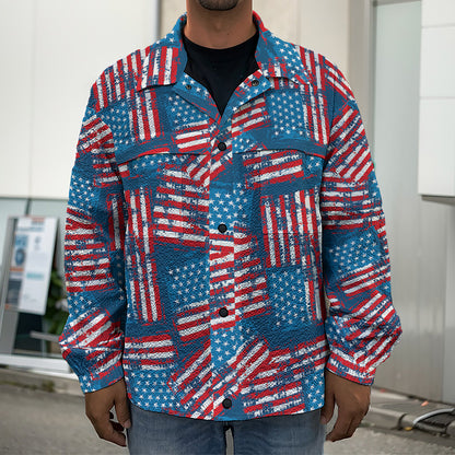 Grunge American Flag Pattern Print Men's Shirt Jacket