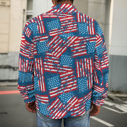 Grunge American Flag Pattern Print Men's Shirt Jacket