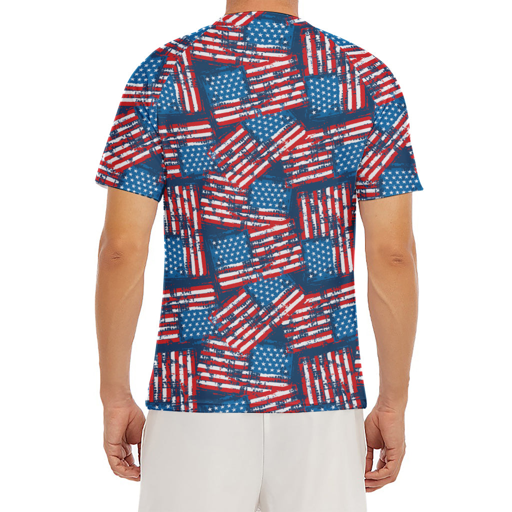 Grunge American Flag Pattern Print Men's Short Sleeve Rash Guard