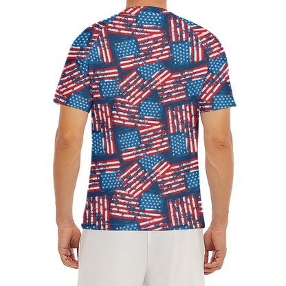 Grunge American Flag Pattern Print Men's Short Sleeve Rash Guard
