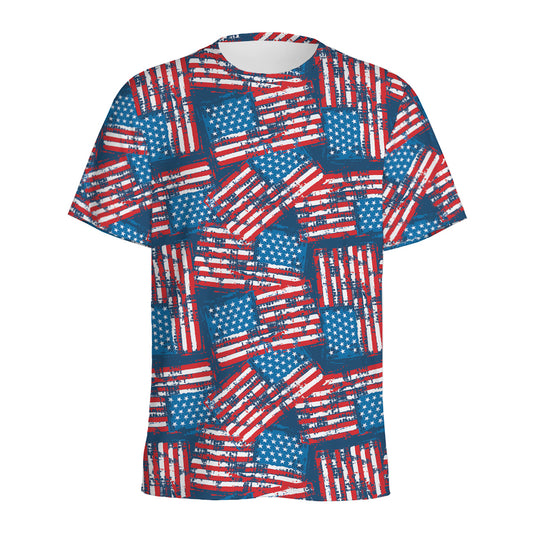Grunge American Flag Pattern Print Men's Sports T-Shirt