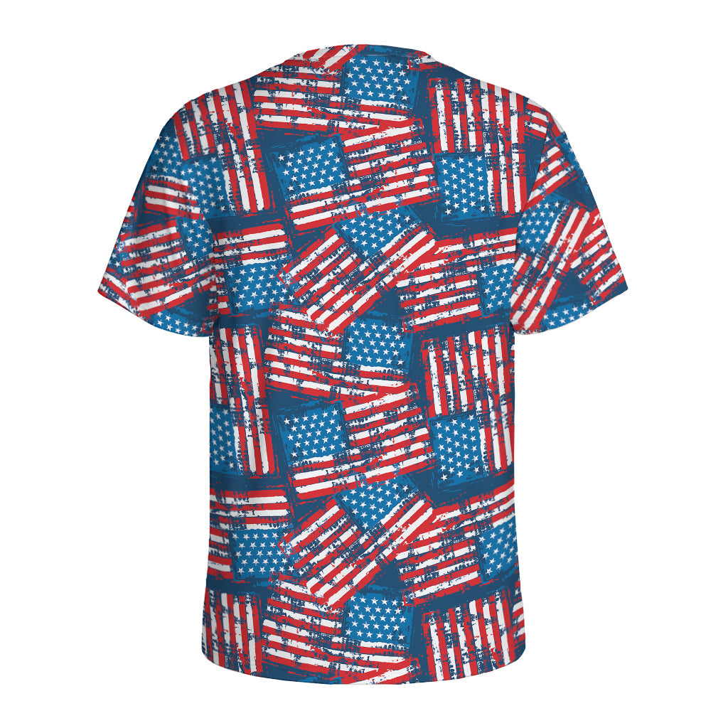 Grunge American Flag Pattern Print Men's Sports T-Shirt