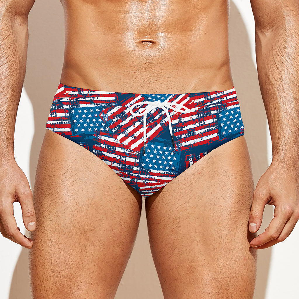Grunge American Flag Pattern Print Men's Swim Briefs