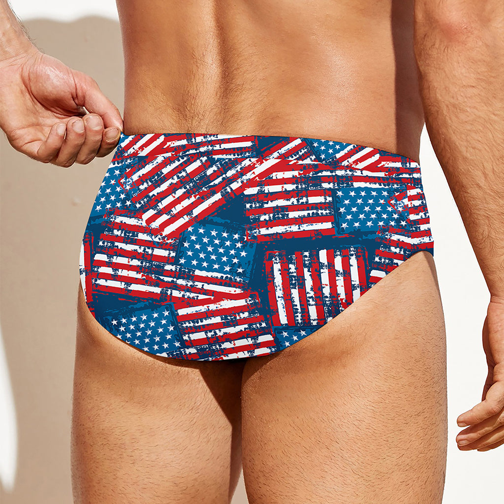 Grunge American Flag Pattern Print Men's Swim Briefs